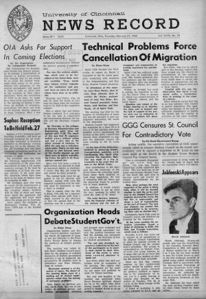 University of Cincinnati News Record. Thursday, February 21, 1963. Vol