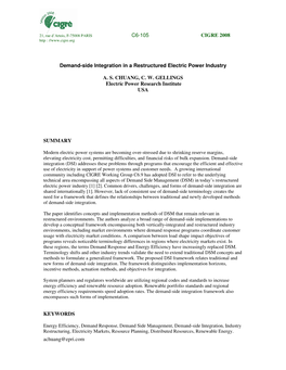 Demand-Side Integration in a Restructured Electric Power Industry
