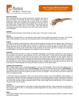 Blue Tongue Skink Caresheet Compiled by Dayna Willems, DVM