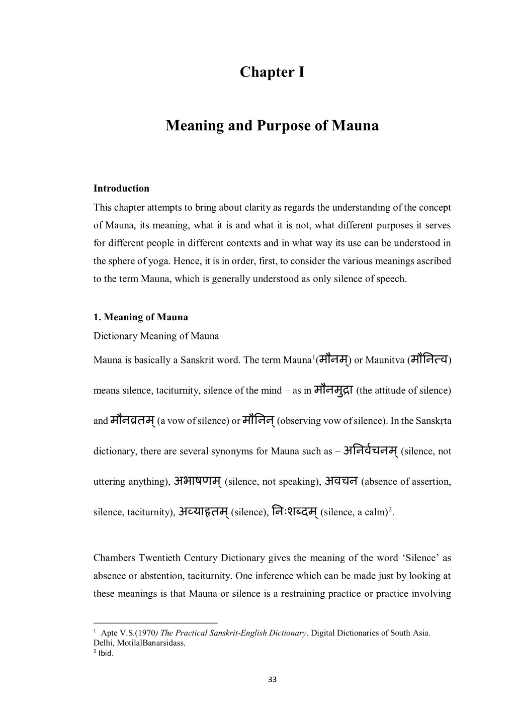 Chapter I Meaning and Purpose of Mauna