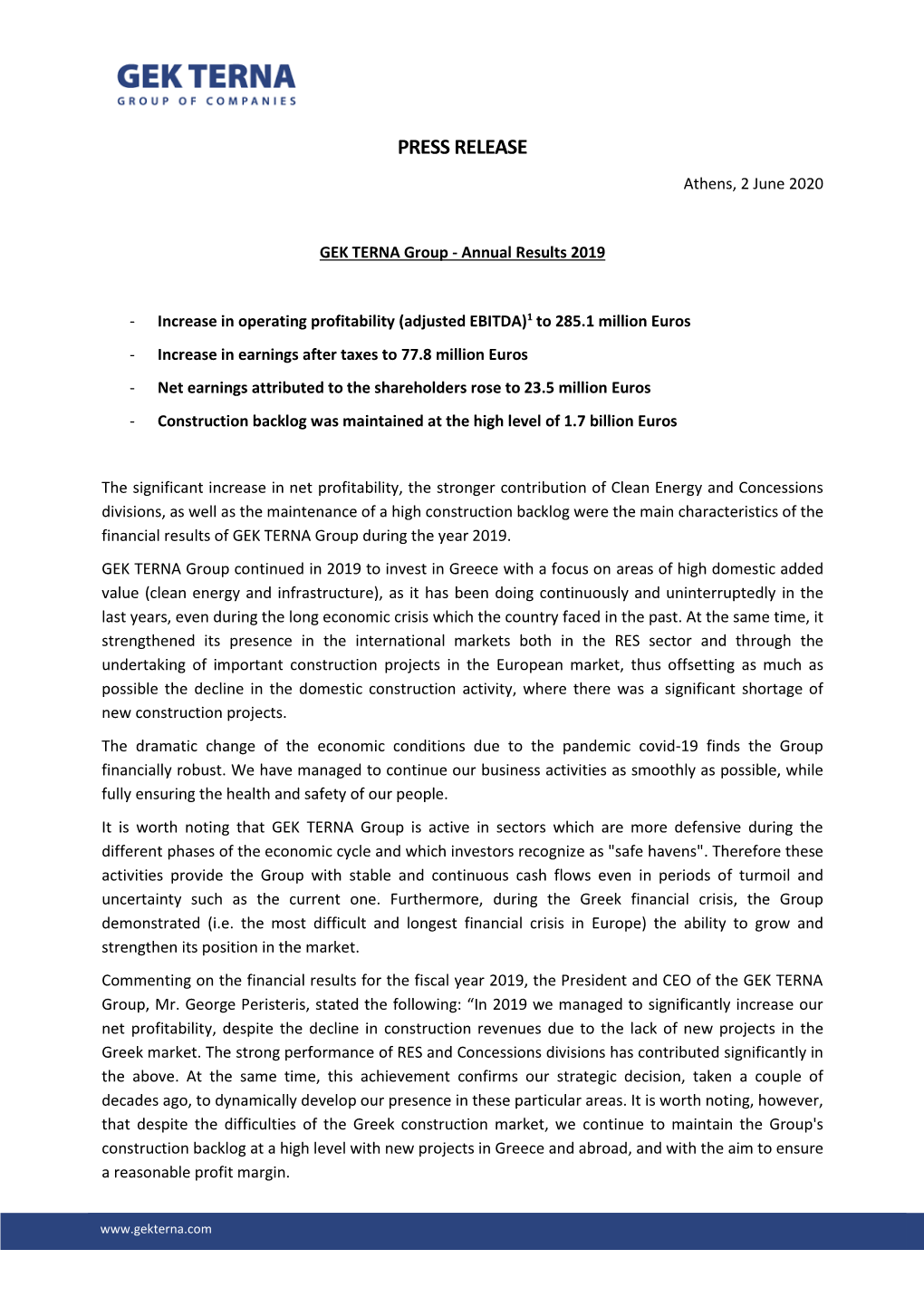 PRESS RELEASE Athens, 2 June 2020