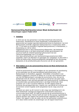 Samenwerking Bedrijventerreinen West Achterhoek 3.0 Uitwerkingen Rapport Feijtel 2018