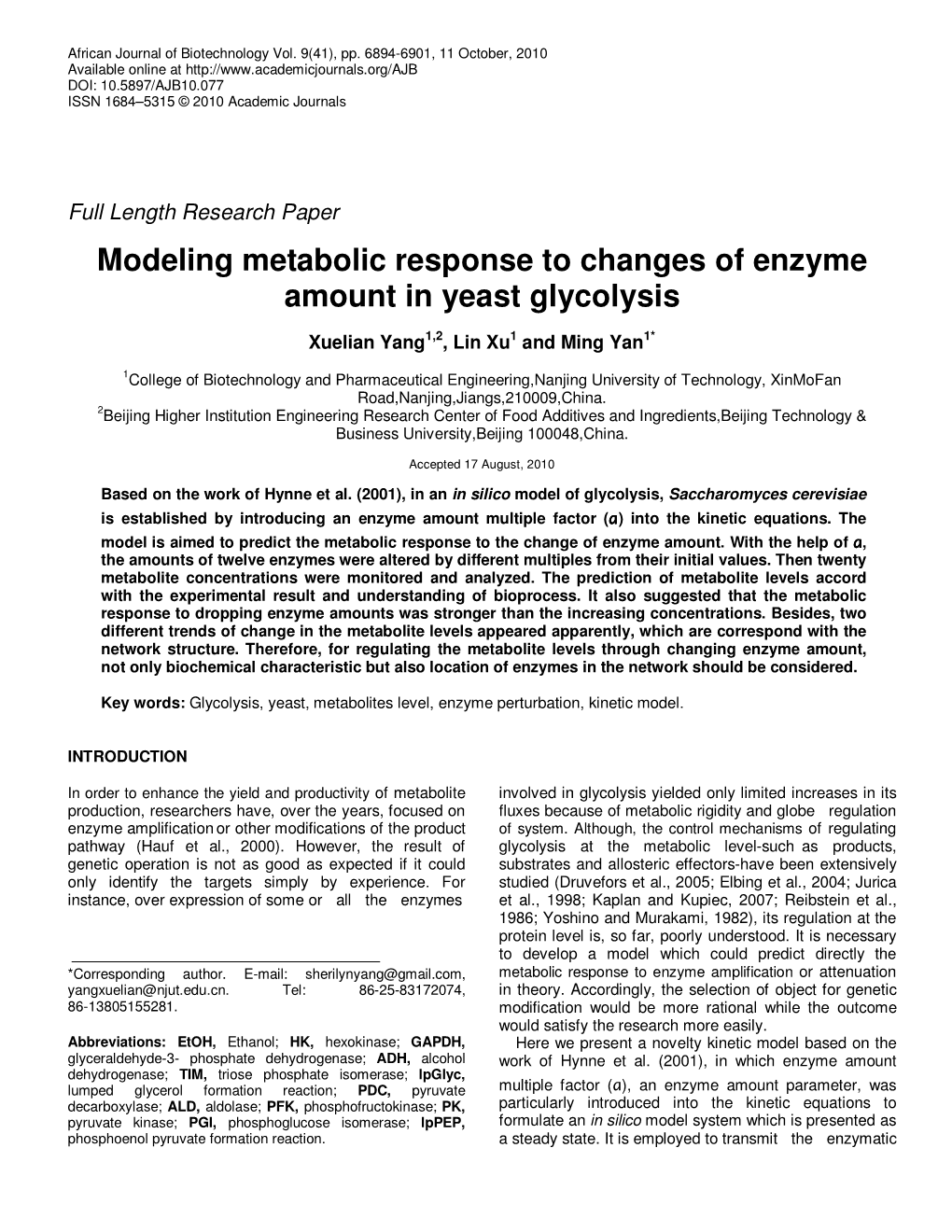 Modeling Metabolic Response to Changes of Enzyme Amount in Yeast Glycolysis