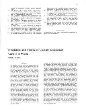 Production and Testing of Calcium Magnesium Acetate in Maine