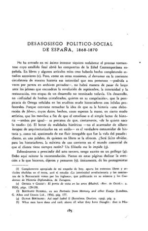 Desasosiego Político-Social De España, 1868-1870