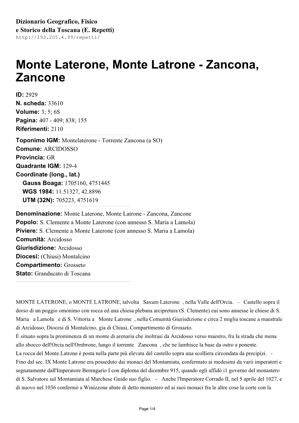 Monte Laterone, Monte Latrone - Zancona, Zancone