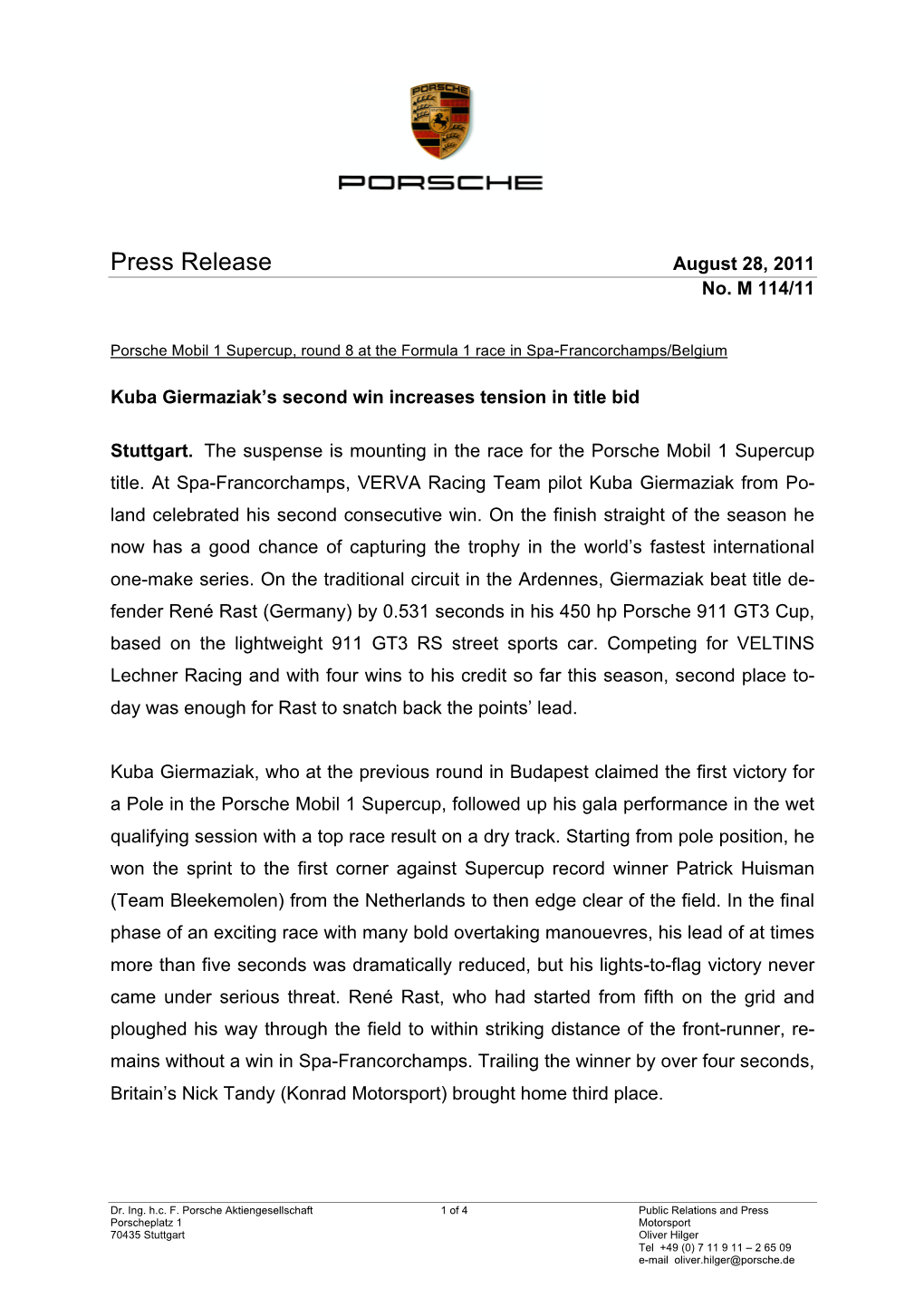 Press Release August 28, 2011 No