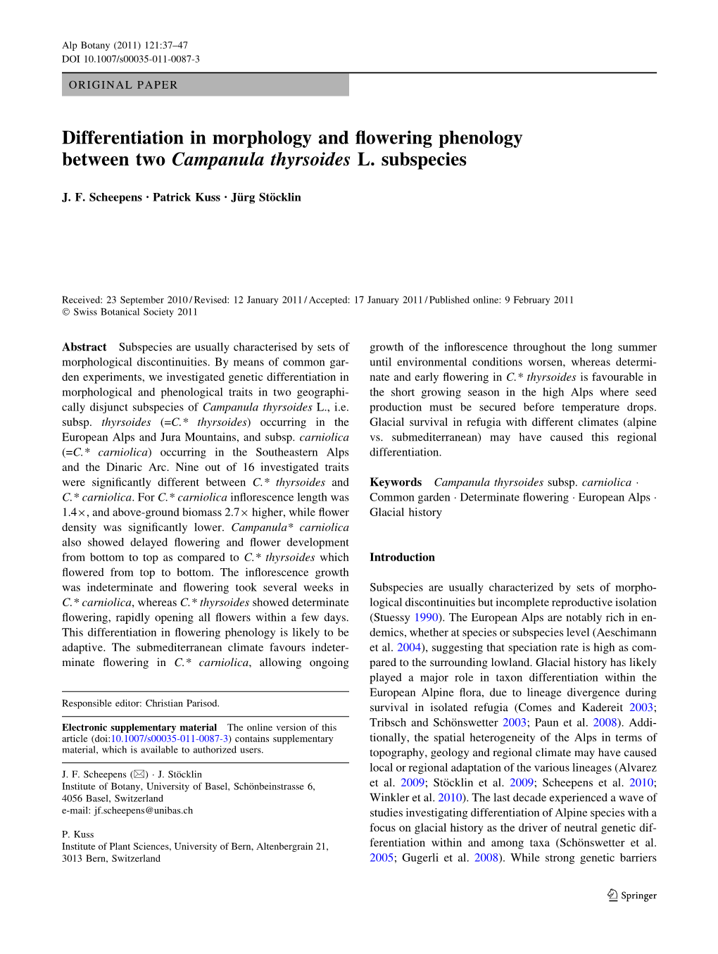 Differentiation in Morphology and Flowering Phenology
