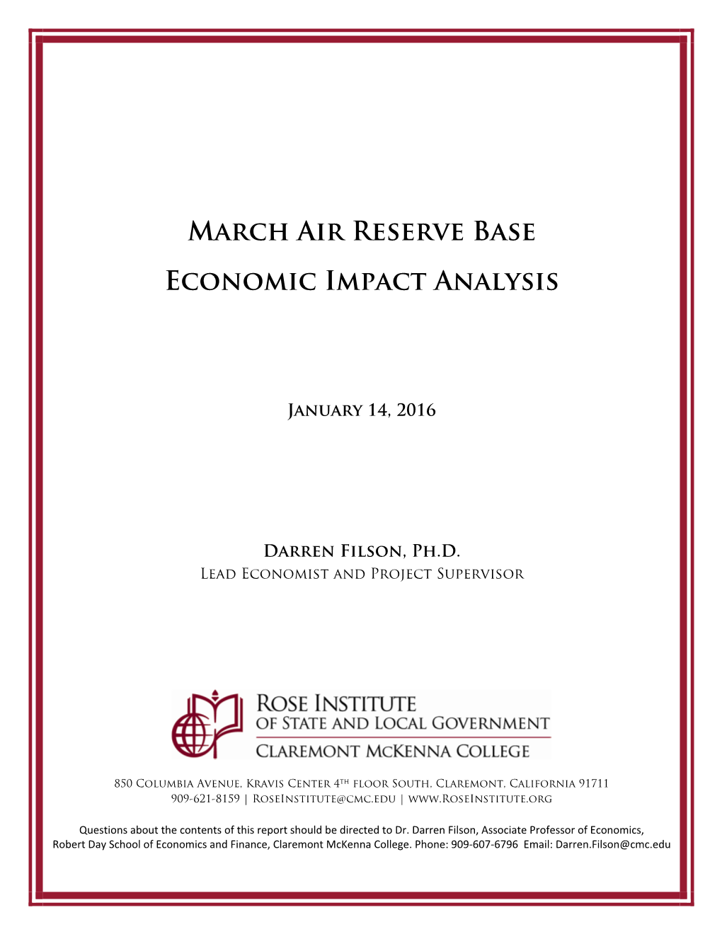 March Air Reserve Base Economic Impact Analysis