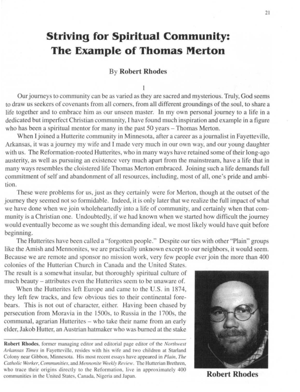 Striving for Spiritual Community: the Example of Thomas Merton