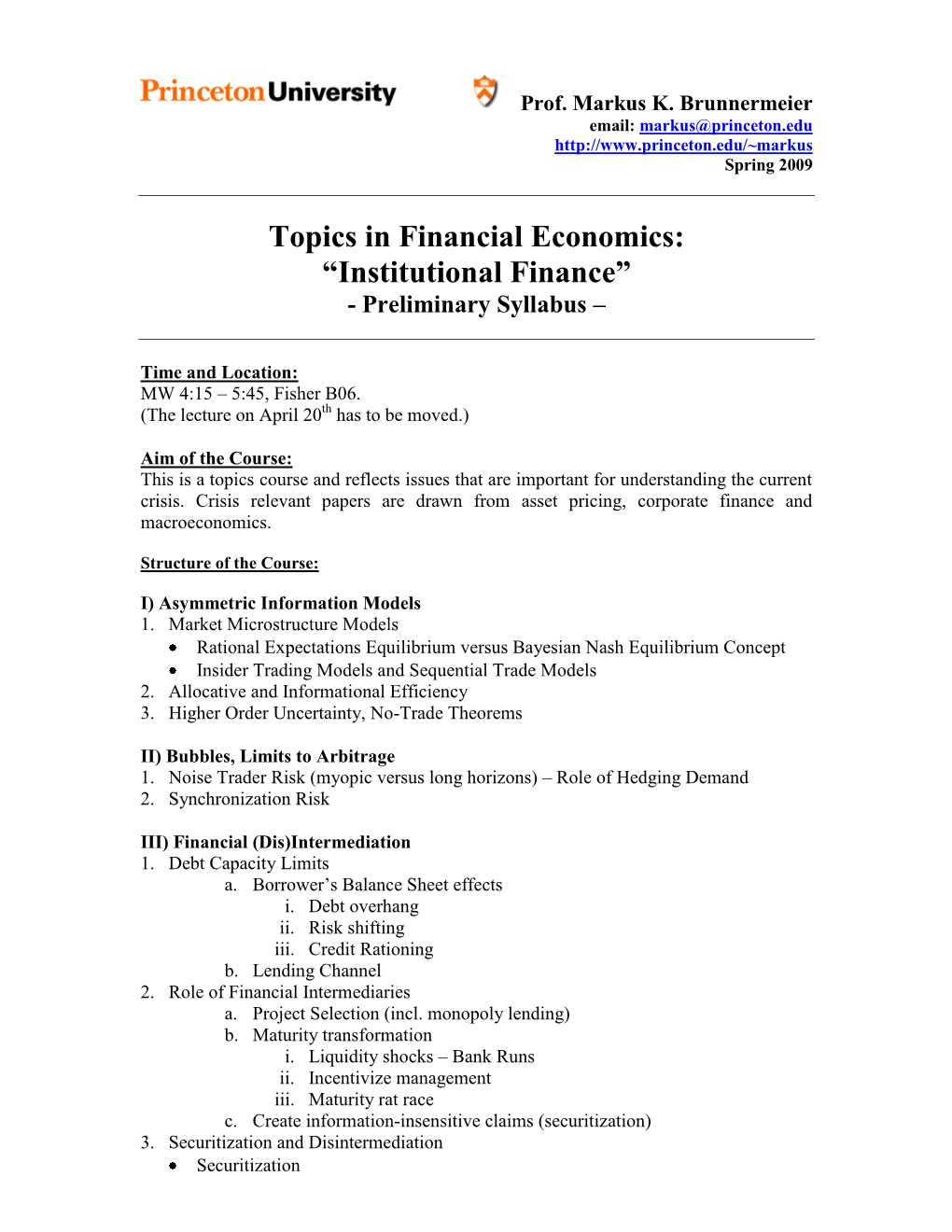 Financial Economics Under Symmetric Information