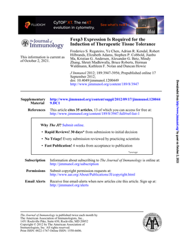 Induction of Therapeutic Tissue Tolerance Foxp3 Expression Is