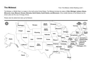 The Midwest from T He Midwest, Article Reading Level 1