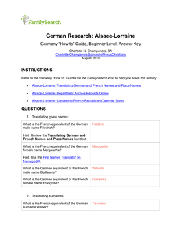 German Research: Alsace-Lorraine