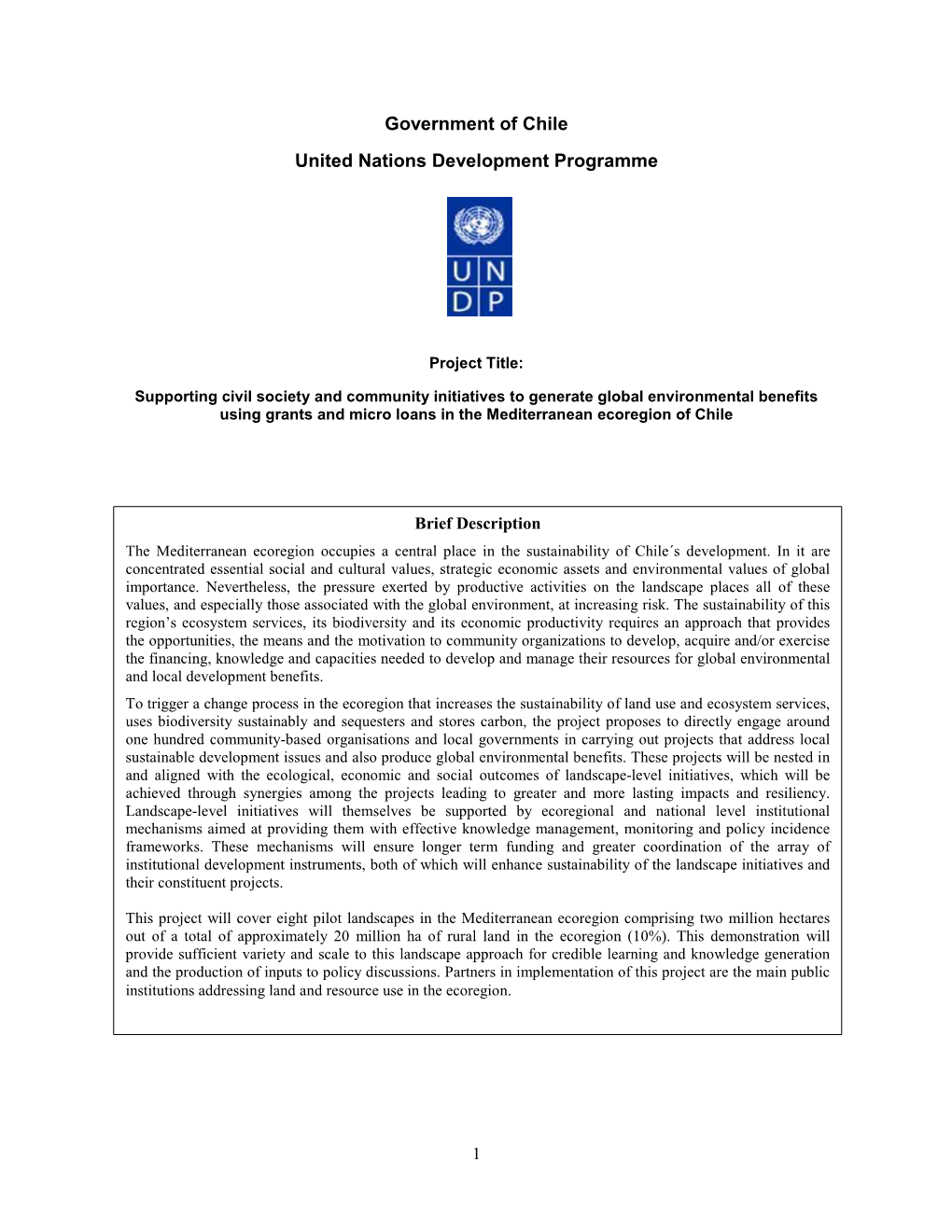 Government of Chile United Nations Development Programme