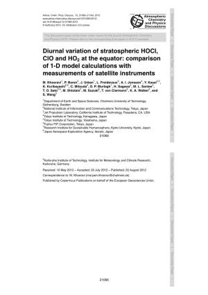 Diurnal Variation of Stratospheric Hocl, Clo and HO2 at the Equator