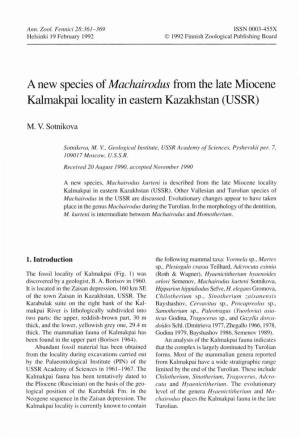 A New Species of Machairodus from the Late Miocene Kalmakpai Locality in Eastern Kazakhstan (USSR)