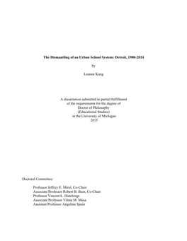 The Dismantling of an Urban School System: Detroit, 1980-2014