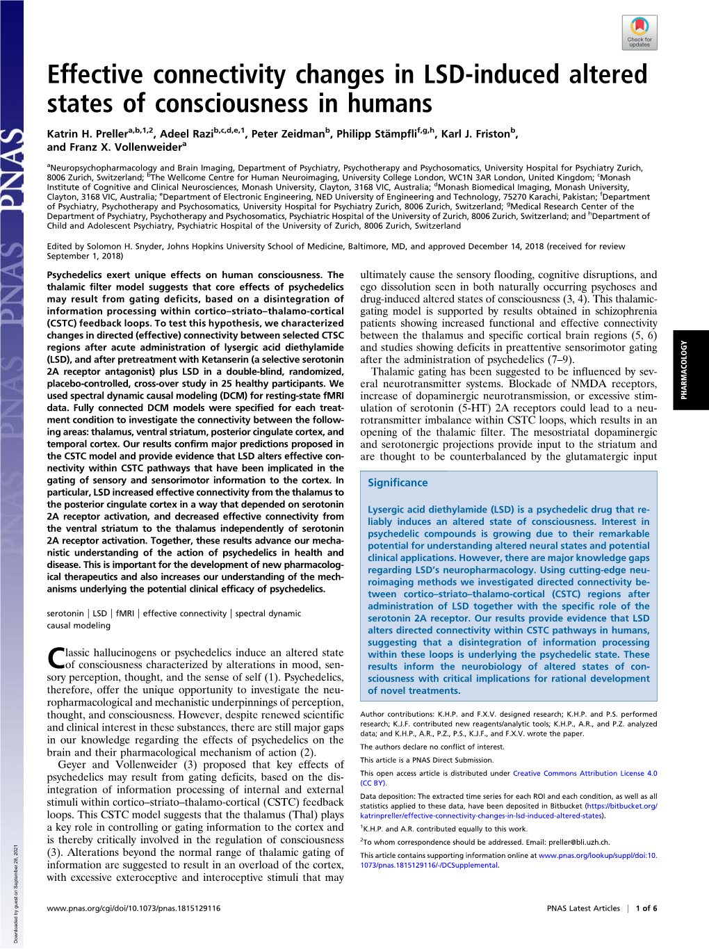 Effective Connectivity Changes in LSD-Induced Altered States of Consciousness in Humans