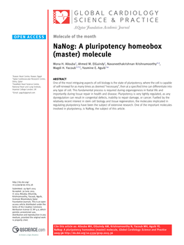 Nanog: a Pluripotency Homeobox (Master) Molecule