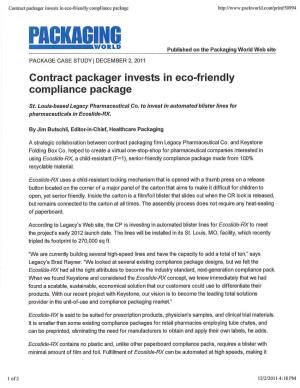 Contract Packager Invests in Eco-Friendly Compliance Package