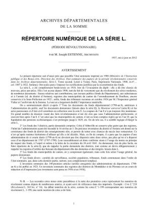 Répertoire Numérique De La Série L (Période Révolutionnaire)