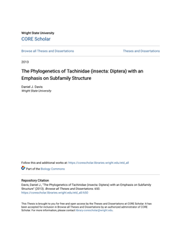 The Phylogenetics of Tachinidae (Insecta: Diptera) with an Emphasis on Subfamily Structure