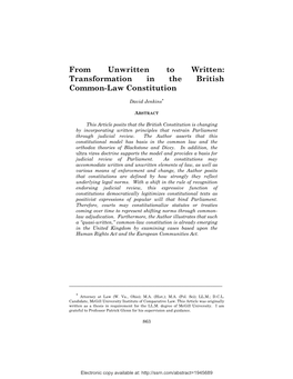 From Unwritten to Written: Transformation in the British Common-Law Constitution