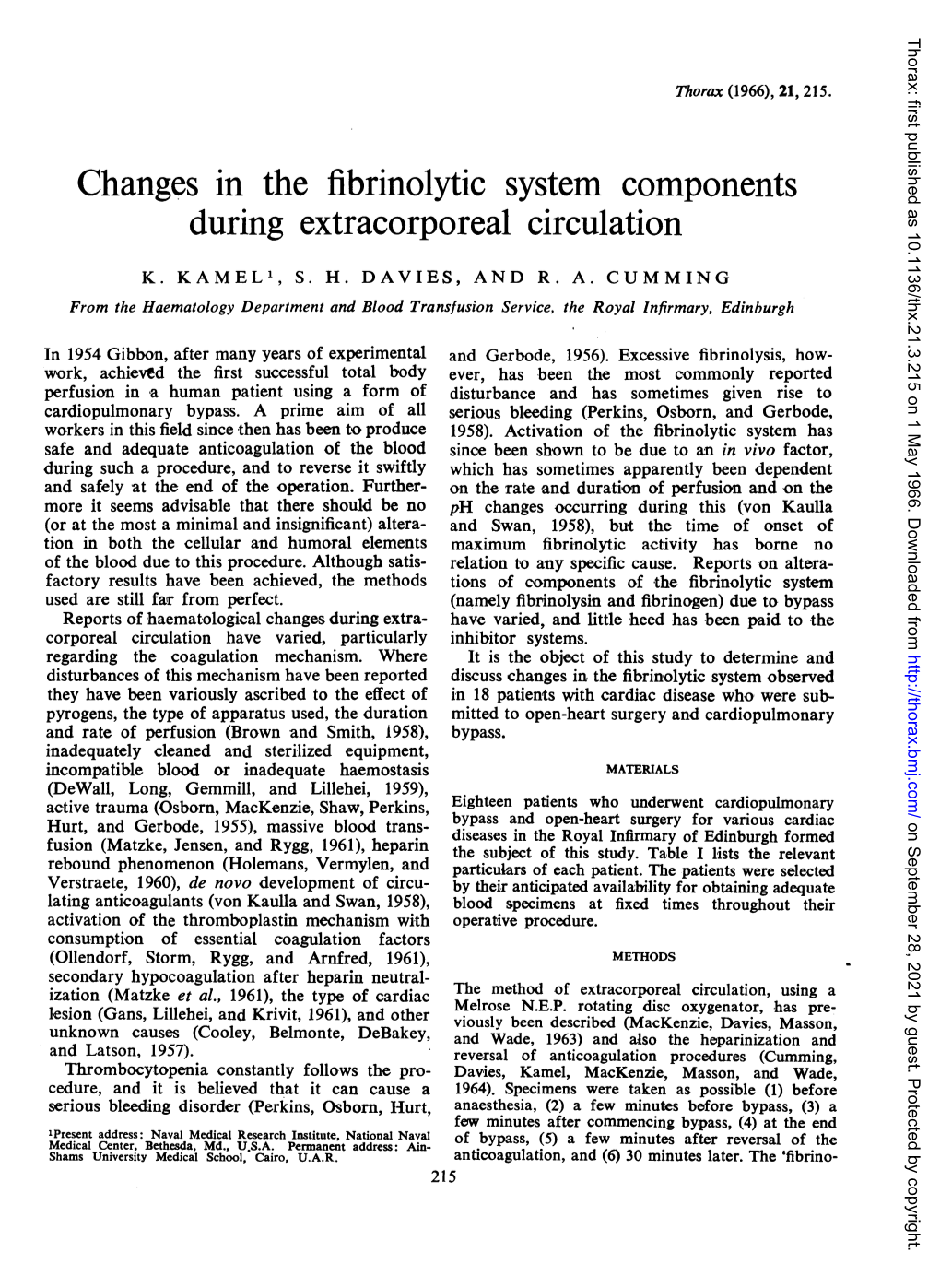 Changes in the Fibrinolytic System Components During Extracorporeal Circulation