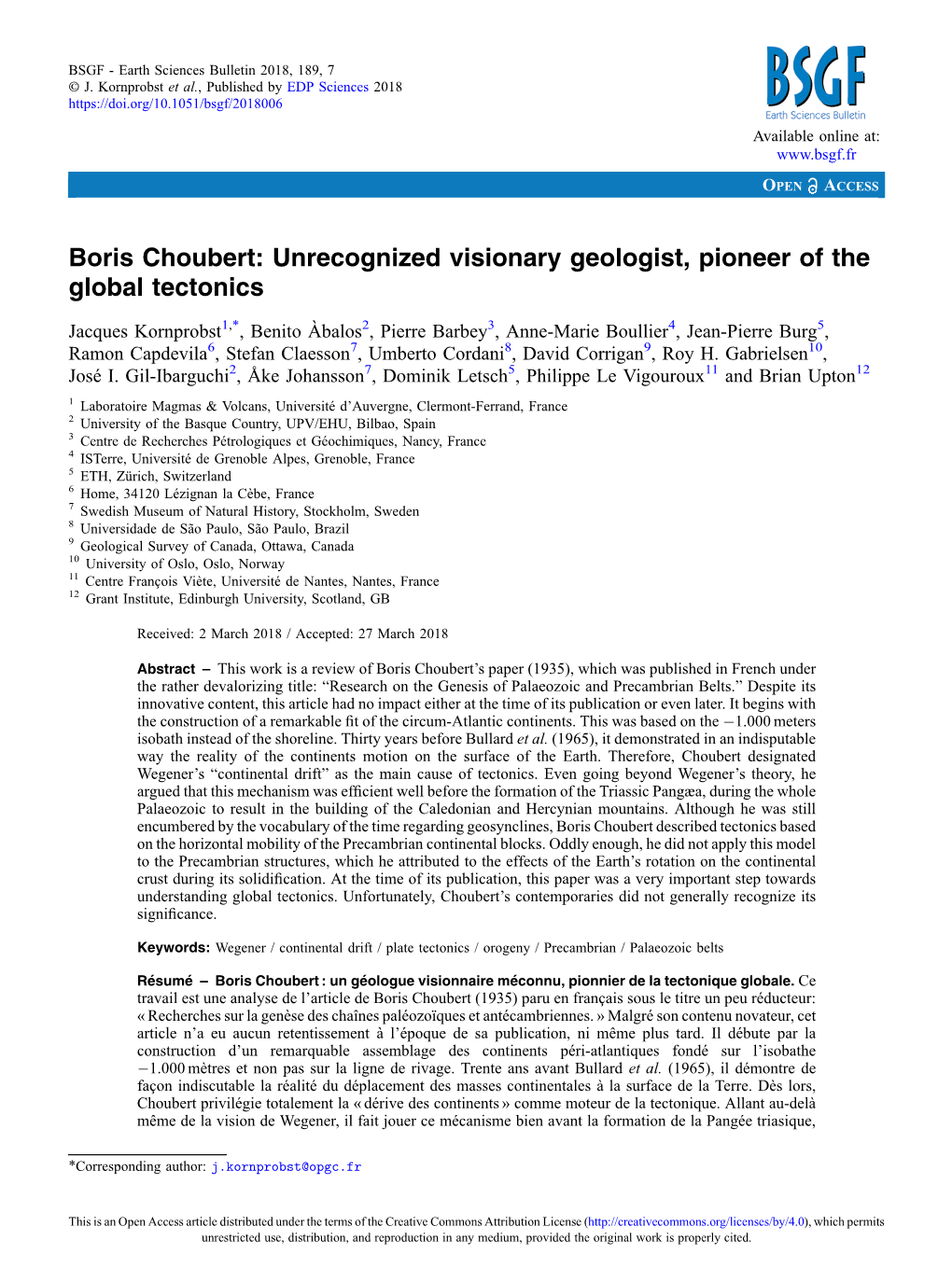 Boris Choubert: Unrecognized Visionary Geologist, Pioneer of the Global Tectonics