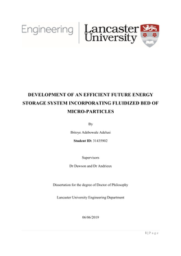 Development of an Efficient Future Energy Storage System Incorporating Fluidized Bed Of