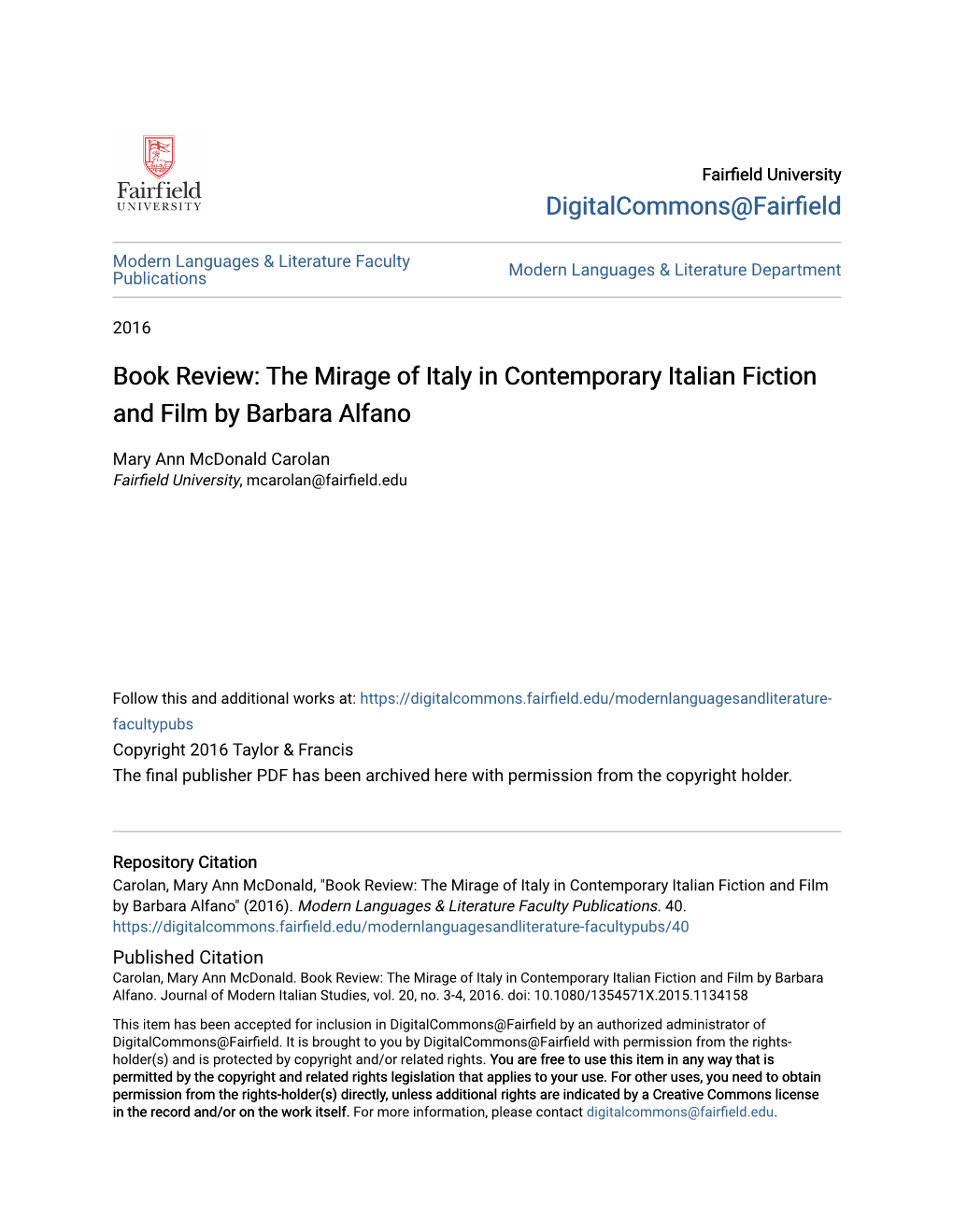 The Mirage of Italy in Contemporary Italian Fiction and Film by Barbara Alfano