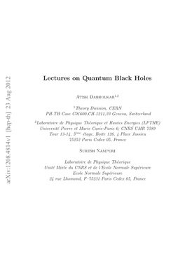 Lectures on Quantum Black Holes