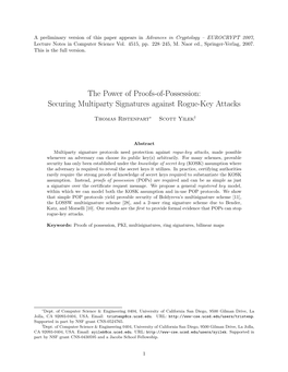 The Power of Proofs-Of-Possession: Securing Multiparty Signatures Against Rogue-Key Attacks