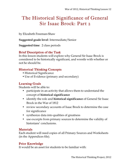 The Historical Significance of General Sir Isaac Brock: Part 2