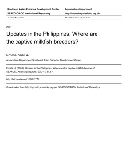 Updates in the Philippines: Where Are the Captive Milkfish Breeders?