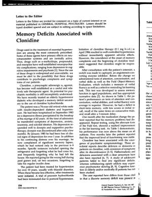 Memory Deficits Associated with Clonidine