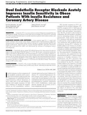Dual Endothelin Receptor Blockade Acutely Improves Insulin Sensitivity in Obese Patients with Insulin Resistance and Coronary Artery Disease