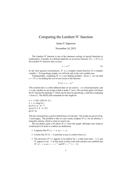 Computing the Lambert W Function