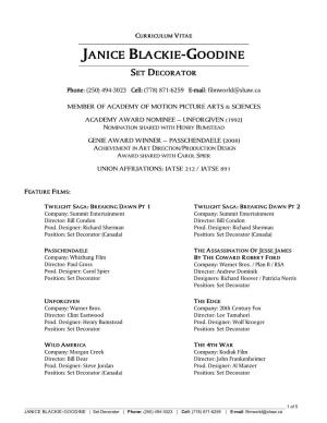 Curriculum Vitae ______Janice Blackie-Goodine ______Set Decorator