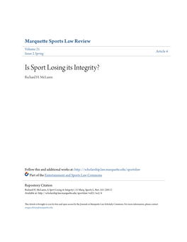 Is Sport Losing Its Integrity? Richard H