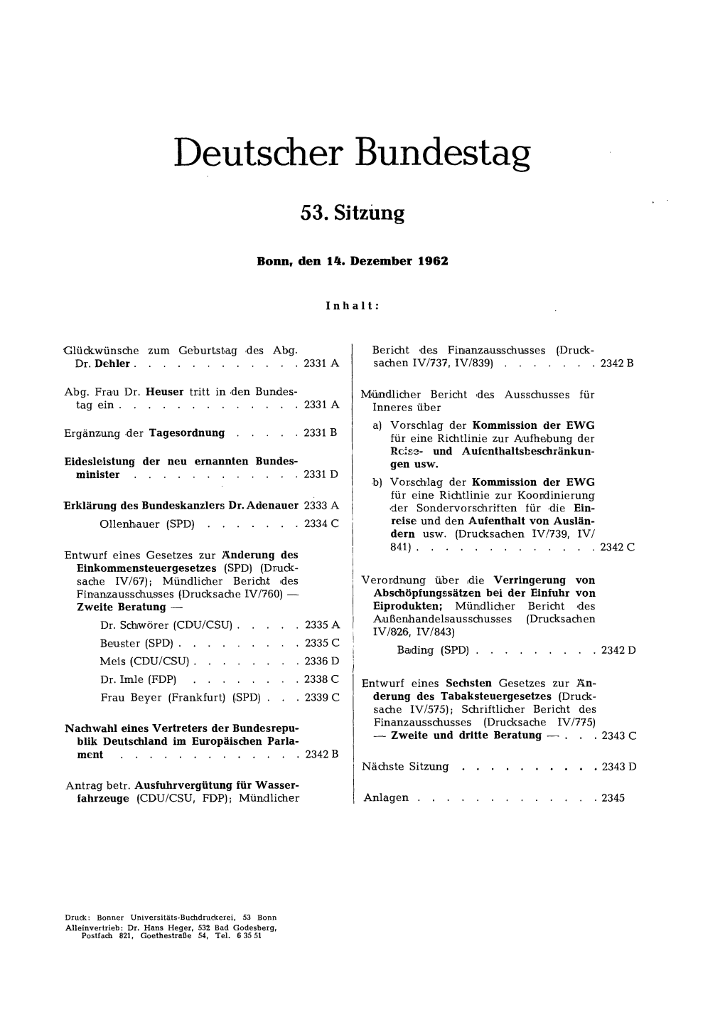 Deutscher Bundestag 53. Sitzung