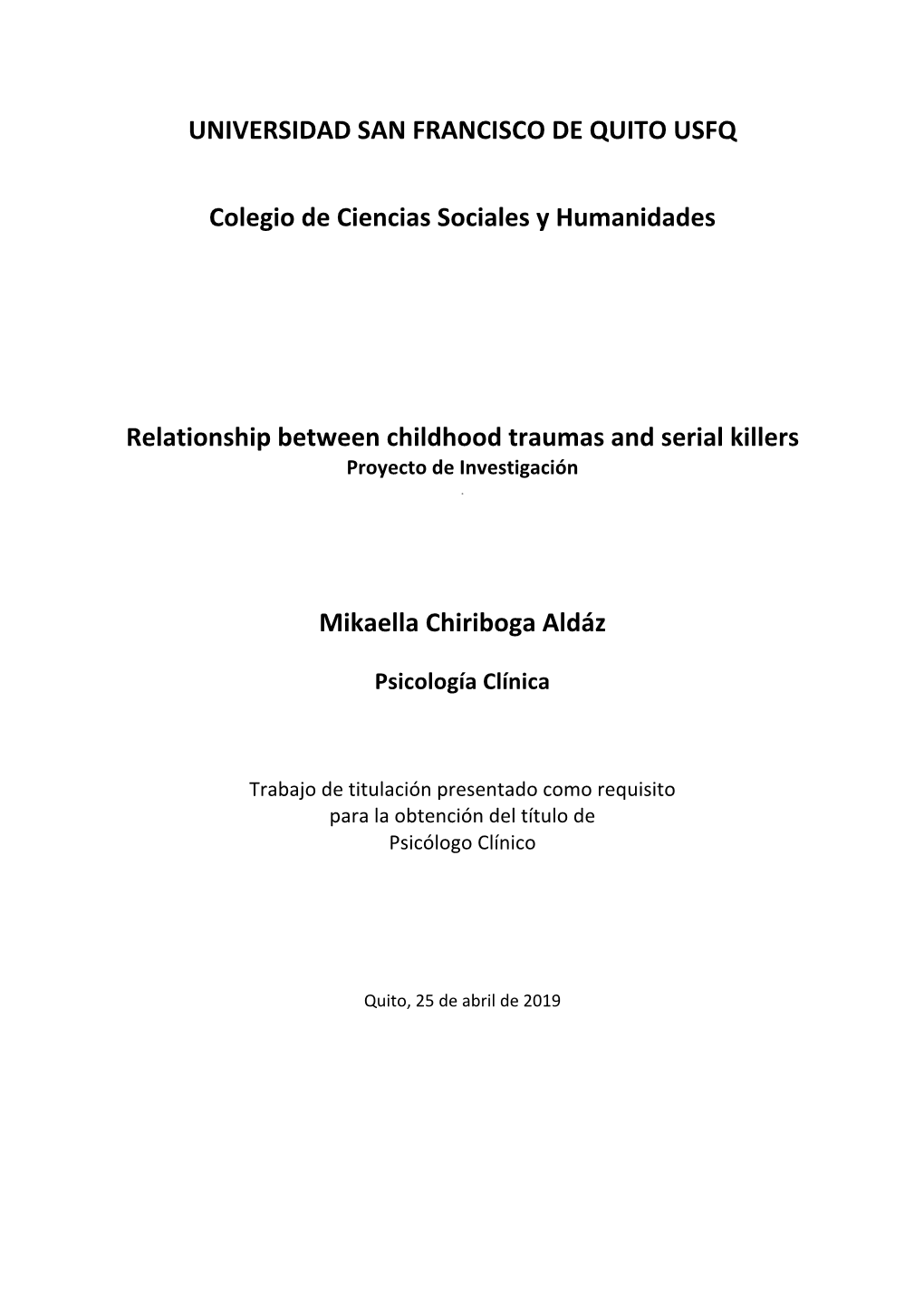 Relationship Between Childhood Traumas and Serial Killers Proyecto De Investigación