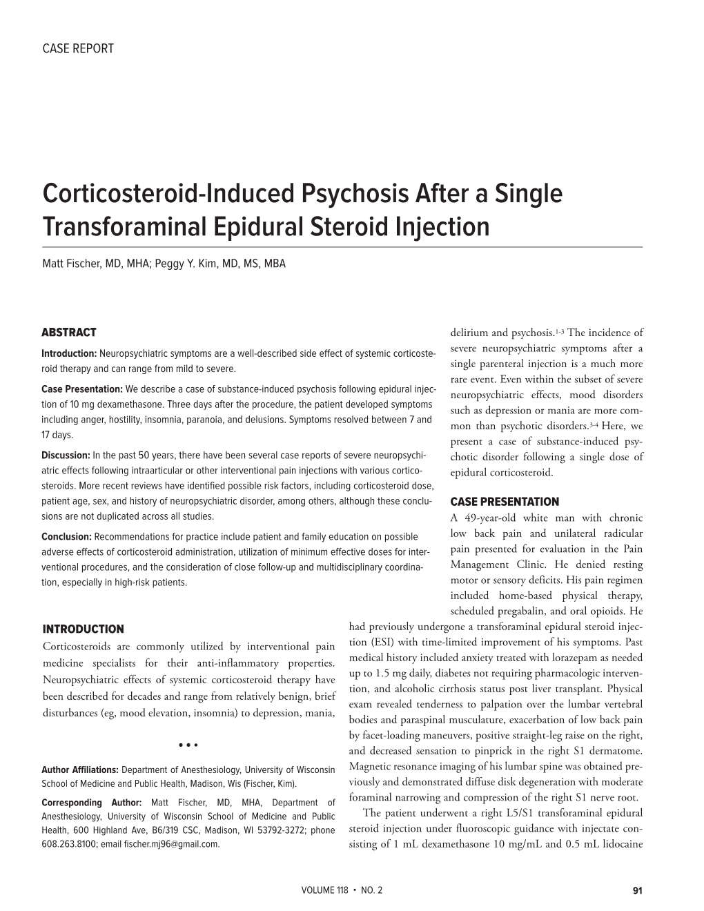 Corticosteroid Induced Psychosis After A Single Transforaminal Epidural   Corticosteroid Induced Psychosis After A Single Transforaminal Epidural Steroid Injection 