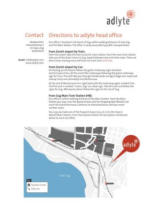 Contact Directions to Adlyte Head Office