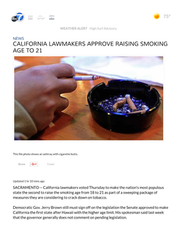 California Lawmakers Approve Raising Smoking Age to 21