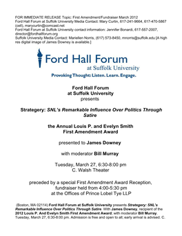Ford Hall Forum at Suffolk University Presents Strategery: SNL’S Remarkable Influence Over Politics Through Satire