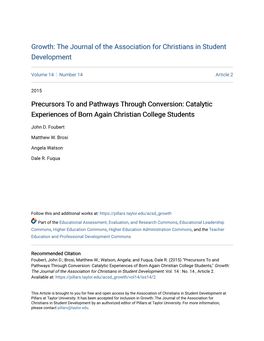 Catalytic Experiences of Born Again Christian College Students