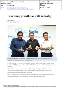 Promising Growth for Milk Industry Language English