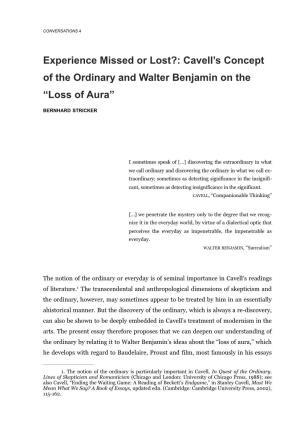 Cavell's Concept of the Ordinary and Walter Benjamin On